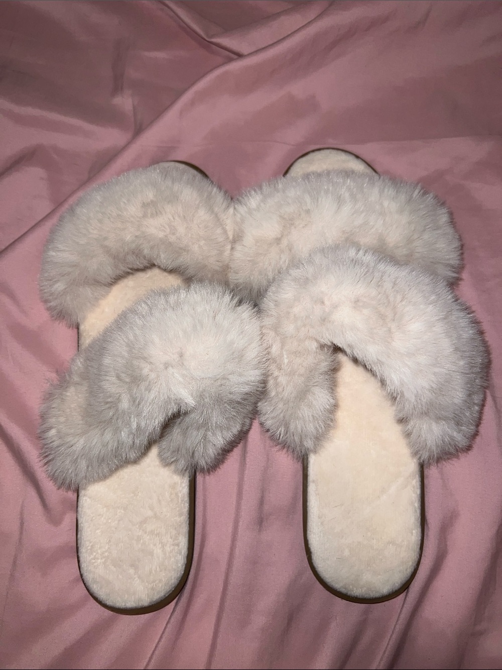 LOFT Plush Faux Fur Slide Slippers - Blush